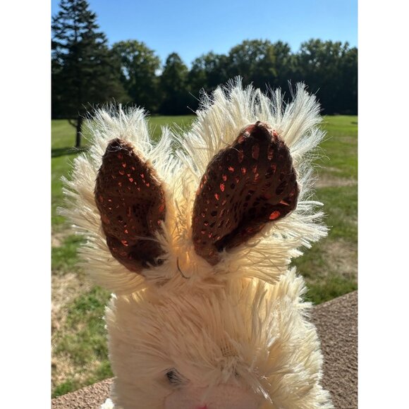 Bunny Rabbit Stuffed Animal Plush Shaggy Sequin Ears Small Easter Gift Basket - Picture 2 of 5